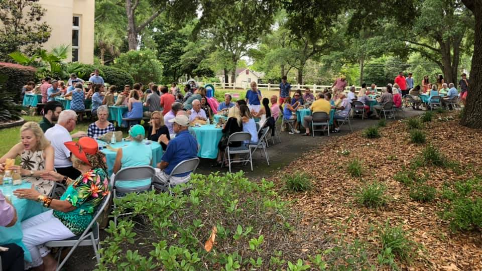 Church community gathering outdoors